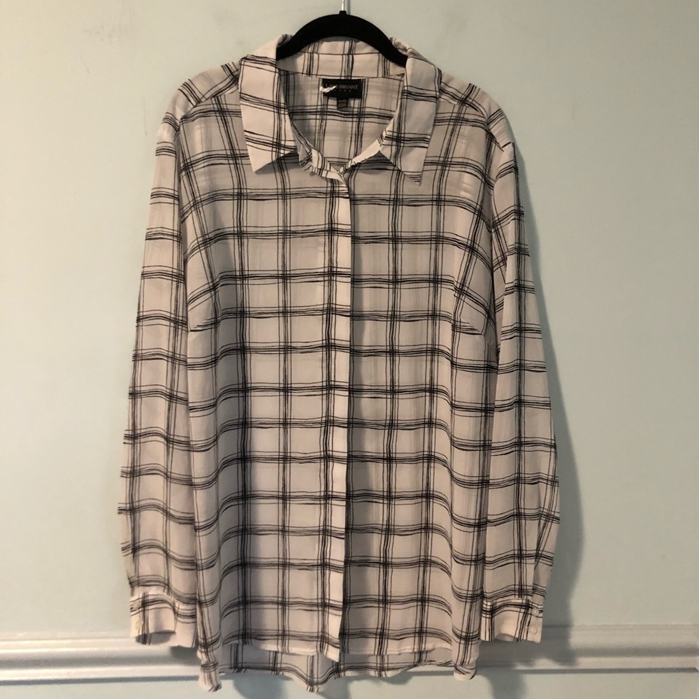 Lane Bryant White & Black Plaid Button Down Long Sleeve Blouse Size 18/20